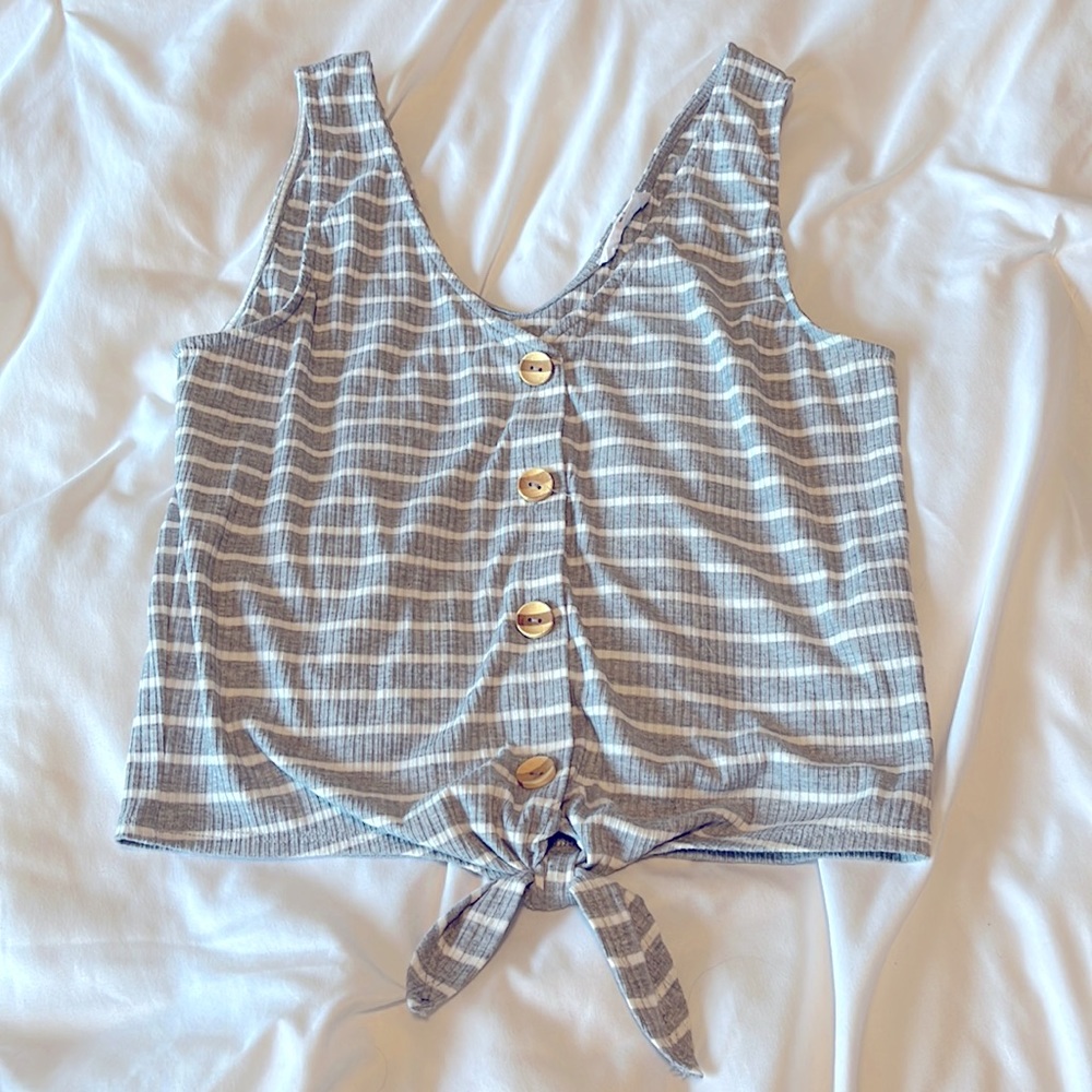 {Elodie} Grey & White striped tank